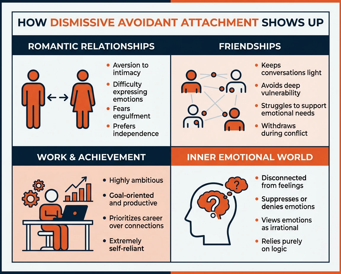 How dismissive avoidant attachment shows up across four areas of life
